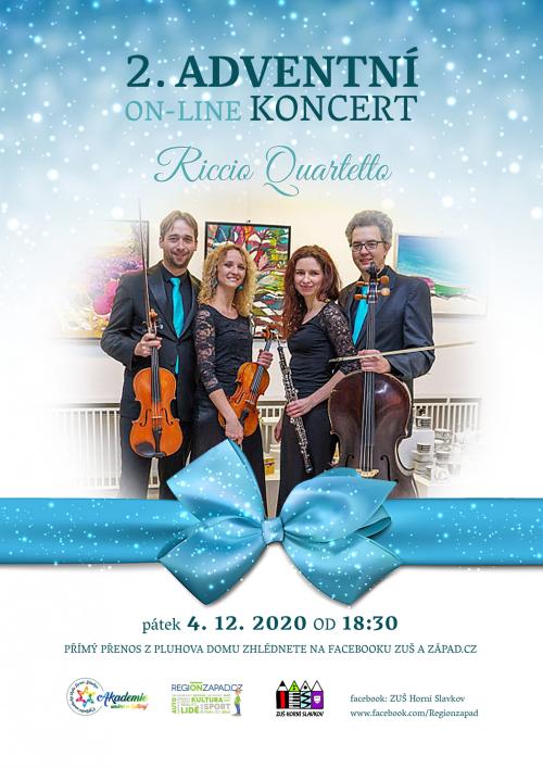 2. adventní online koncert z překrásných prostor Pluhova domu, tentokrát Riccio Quartetto, nenechte si ujít přímý přenos na facebookových stránkách západ.cz a ZUŠ Horní Slavkov.