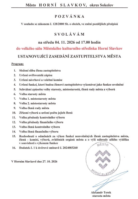 USTAVUJÍCÍ ZASEDÁNÍ NOVĚ ZVOLENÉHO ZASTUPITELSTVA MĚSTA
